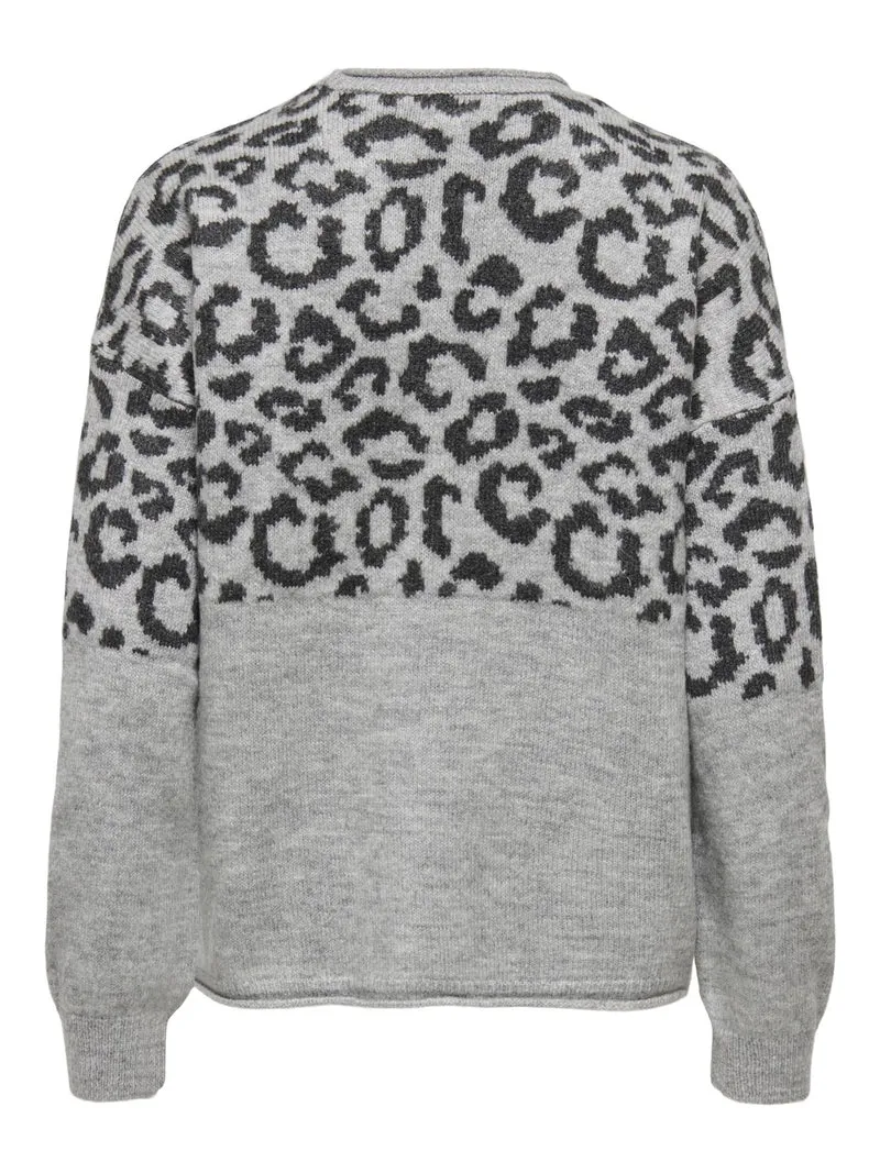 Damen Strickpullover mit Rundhalsausschnitt & tief angesetzten Schultern in Grau