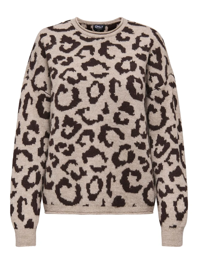 Damen Strickpullover mit Rundhalsausschnitt & tief angesetzten Schultern in Braun