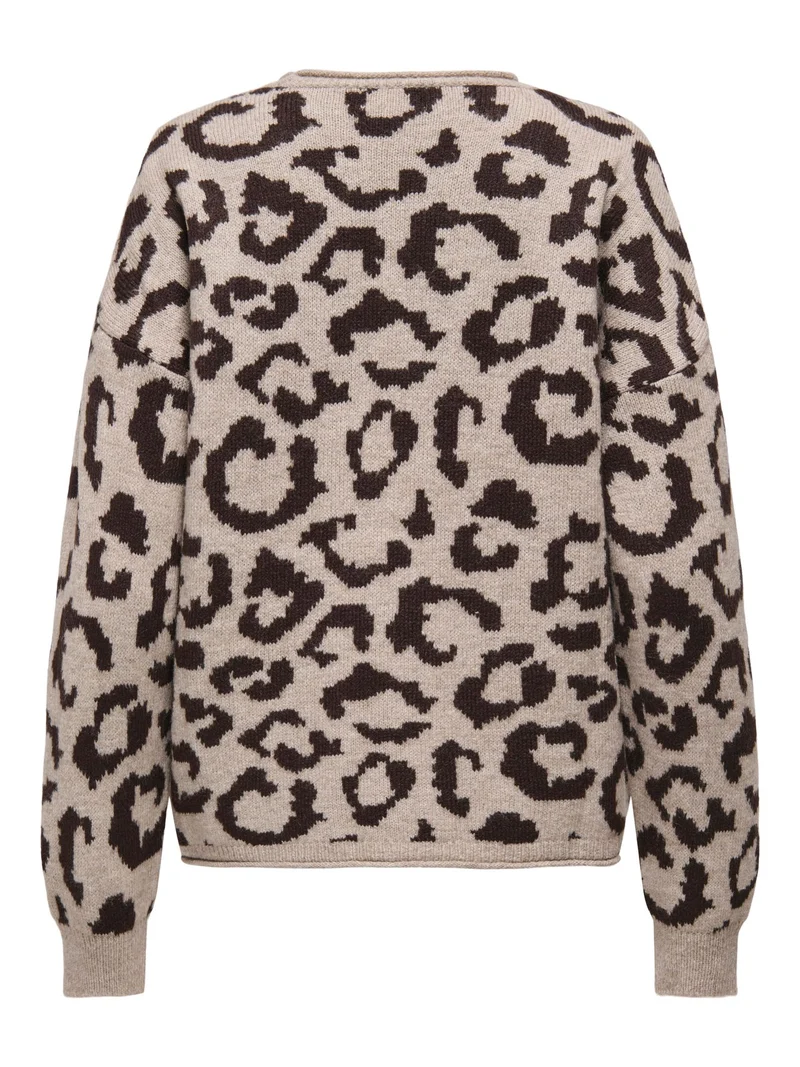 Damen Strickpullover mit Rundhalsausschnitt & tief angesetzten Schultern in Braun