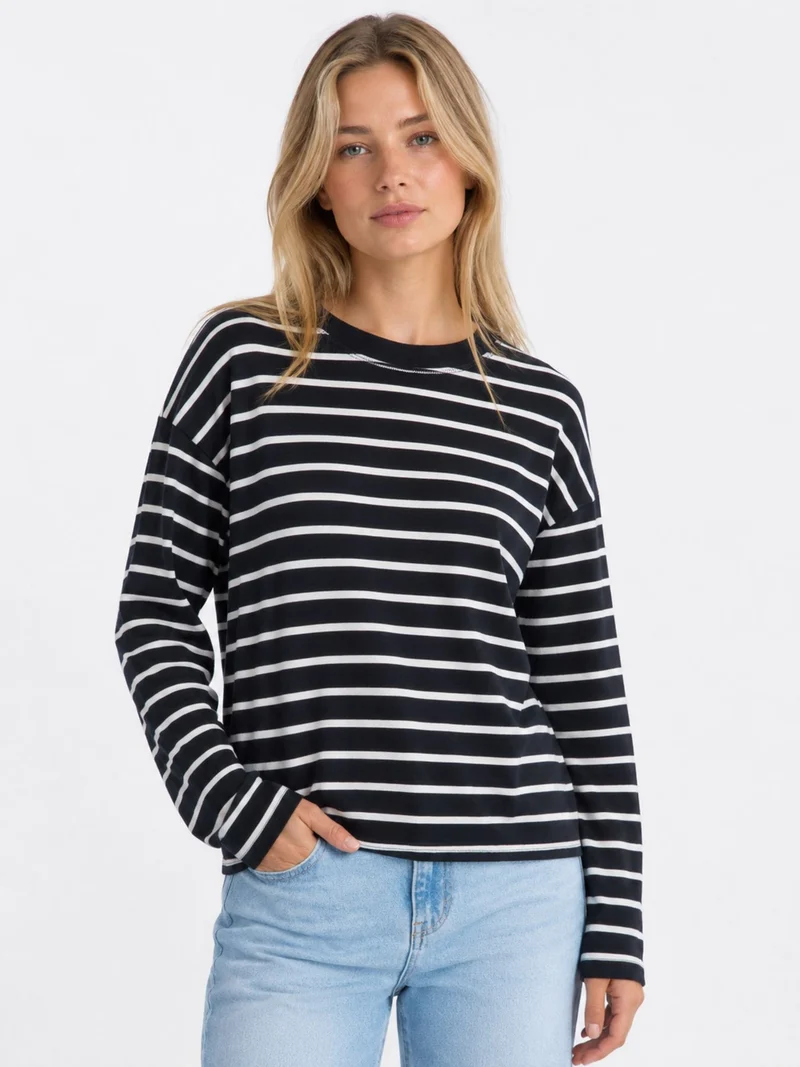 ONLHAPPY L/S O-NECK STRIPE TEE JRS Black/Cloud dancer lena