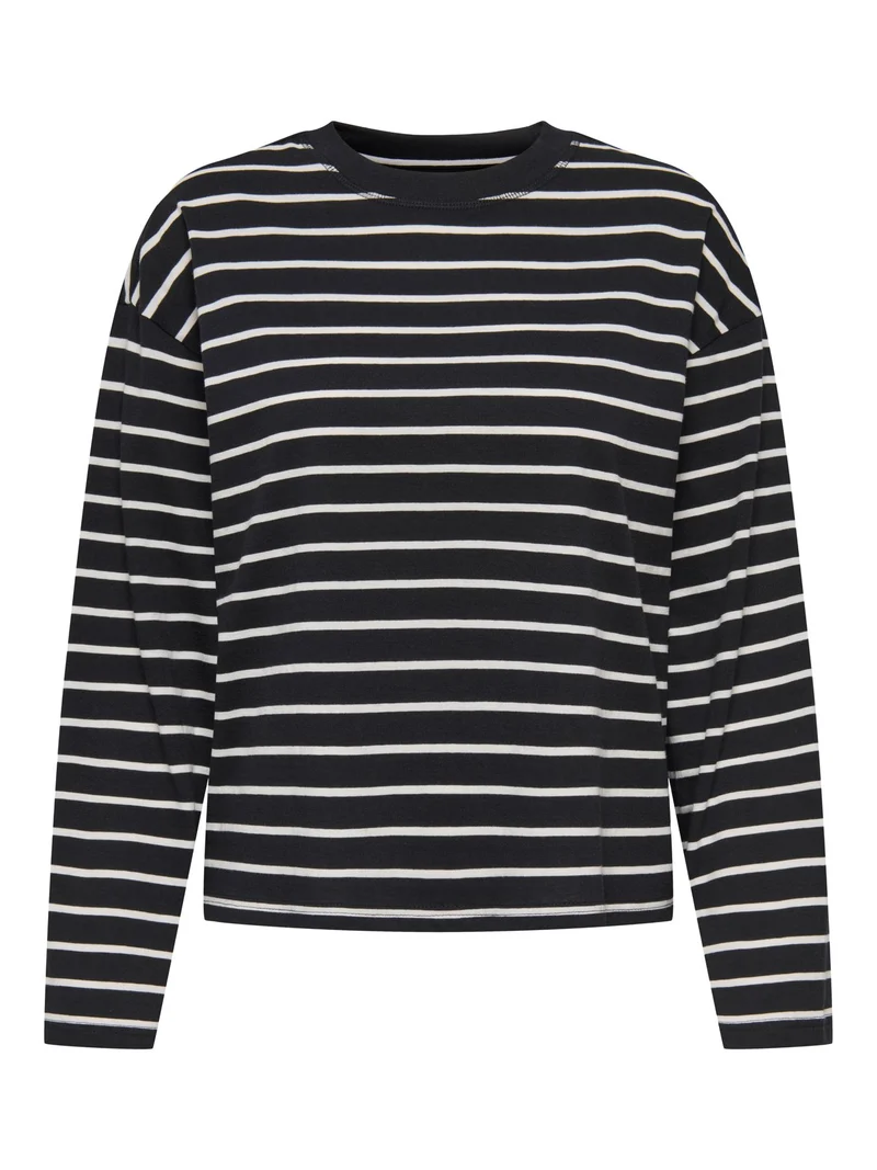 ONLHAPPY L/S O-NECK STRIPE TEE JRS Black/Cloud dancer lena