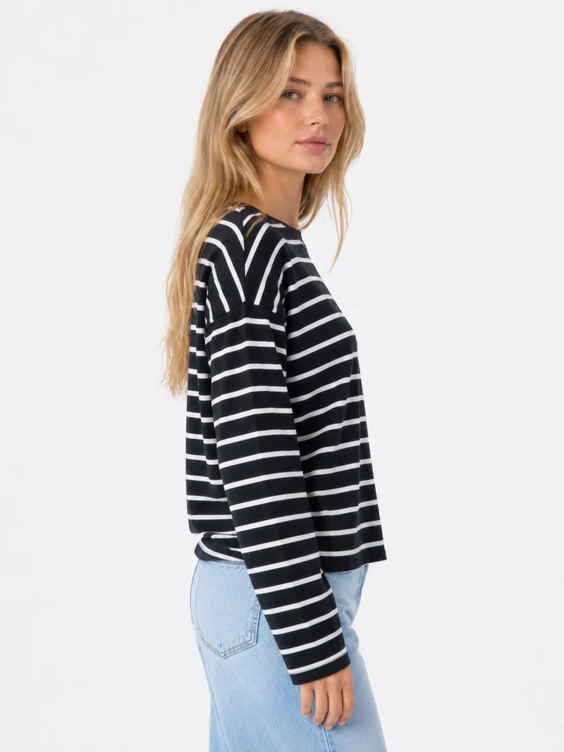 ONLHAPPY L/S O-NECK STRIPE TEE JRS Black/Cloud dancer lena
