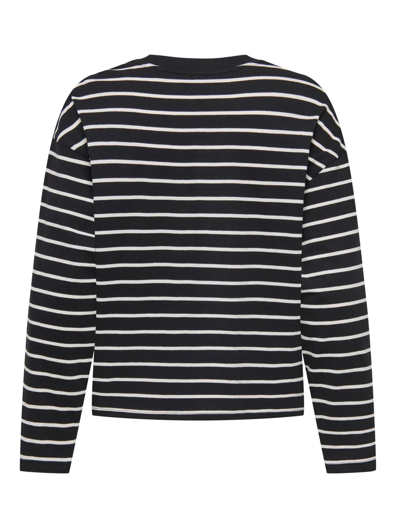 ONLHAPPY L/S O-NECK STRIPE TEE JRS Black/Cloud dancer lena