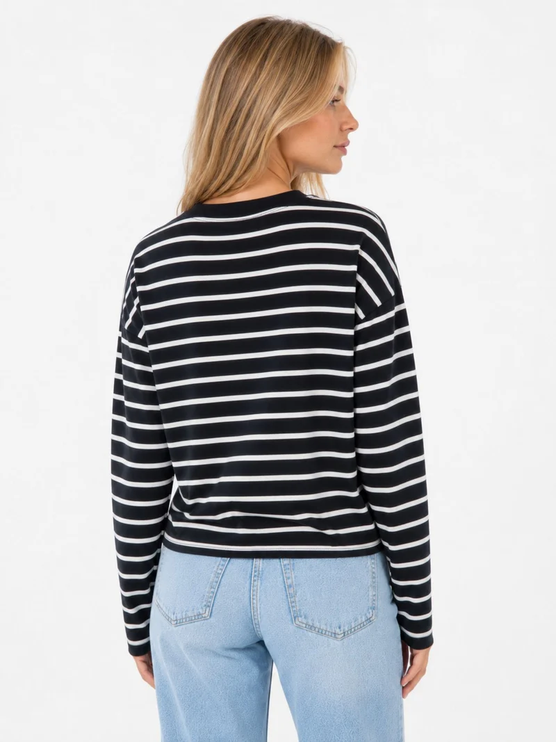 ONLHAPPY L/S O-NECK STRIPE TEE JRS Black/Cloud dancer lena