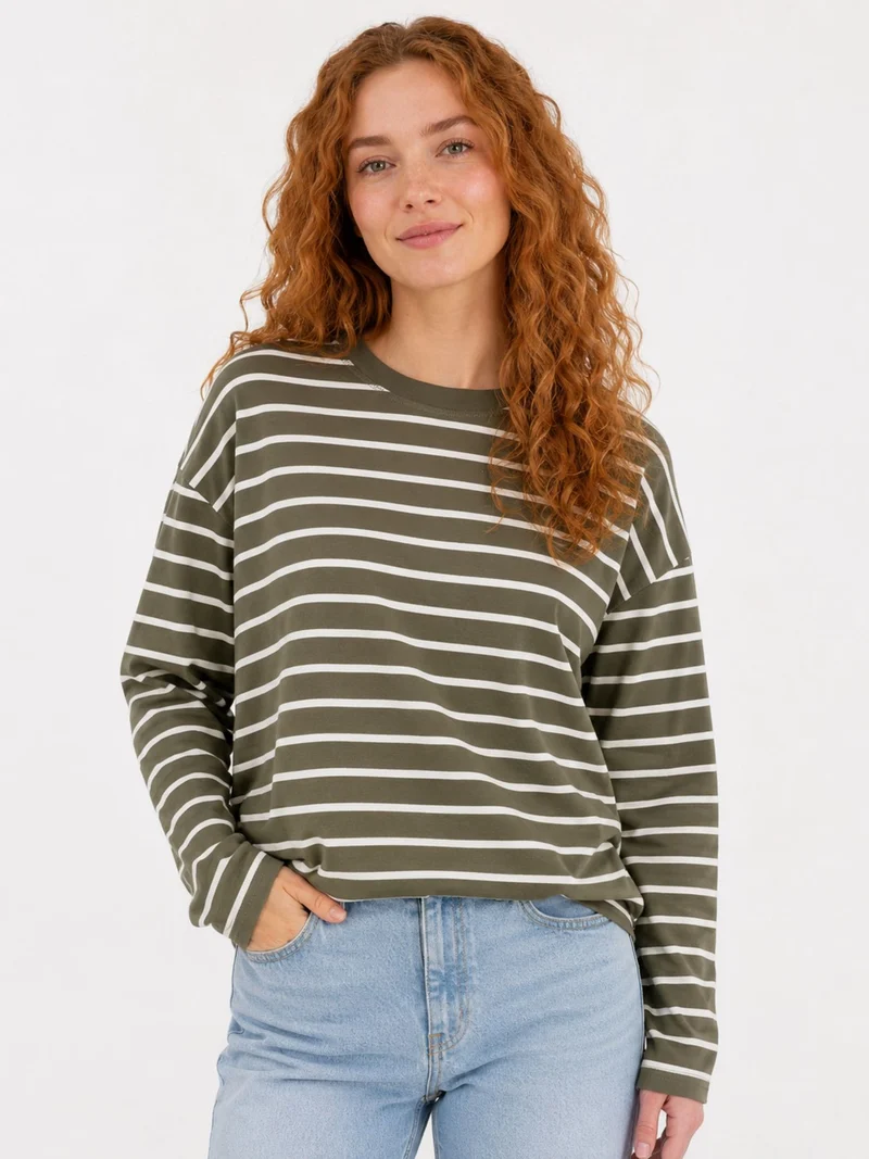 ONLHAPPY L/S O-NECK STRIPE TEE JRS Kalamata/Cloud dancer lena stripe