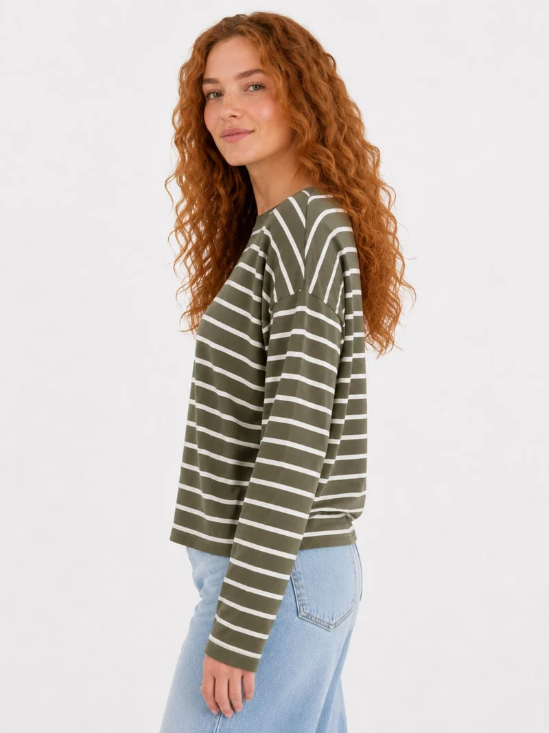 ONLHAPPY L/S O-NECK STRIPE TEE JRS Kalamata/Cloud dancer lena stripe