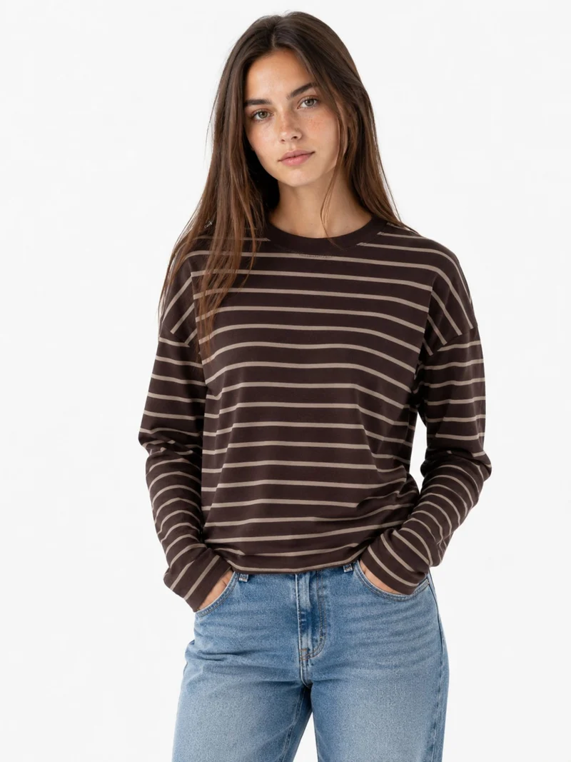 ONLHAPPY L/S O-NECK STRIPE TEE JRS Coffee Bean/Taupe gray lena