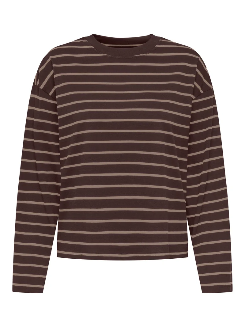 ONLHAPPY L/S O-NECK STRIPE TEE JRS Coffee Bean/Taupe gray lena