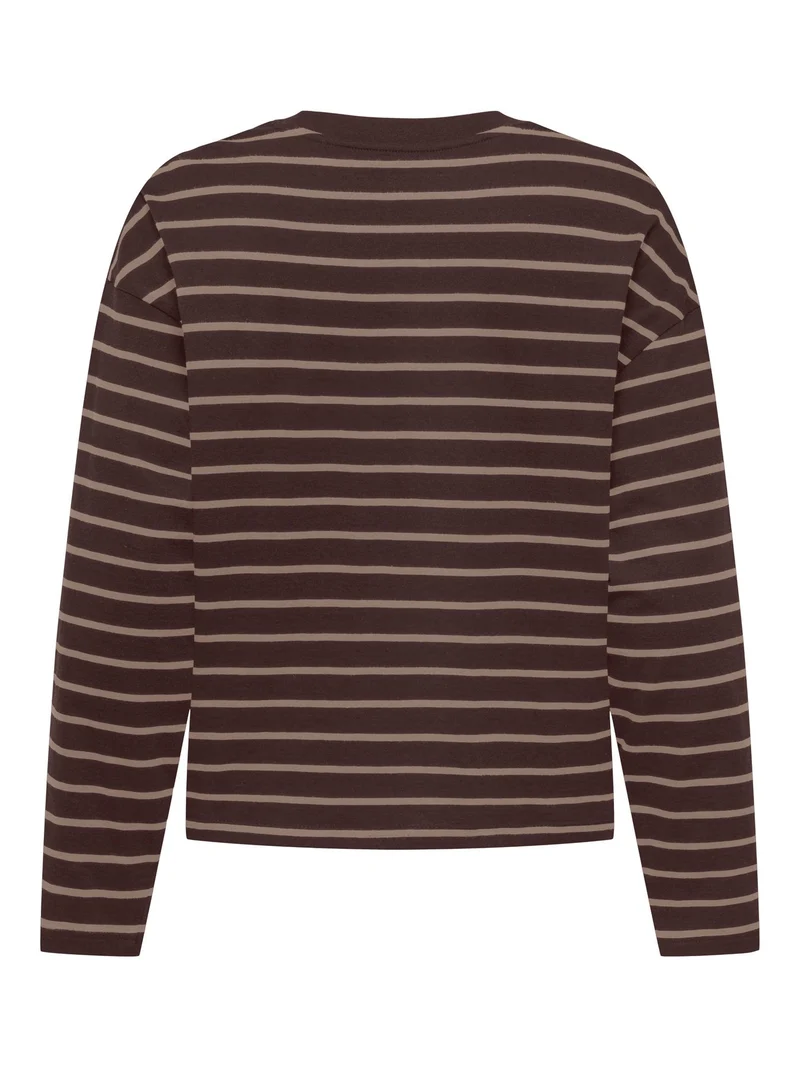 ONLHAPPY L/S O-NECK STRIPE TEE JRS Coffee Bean/Taupe gray lena