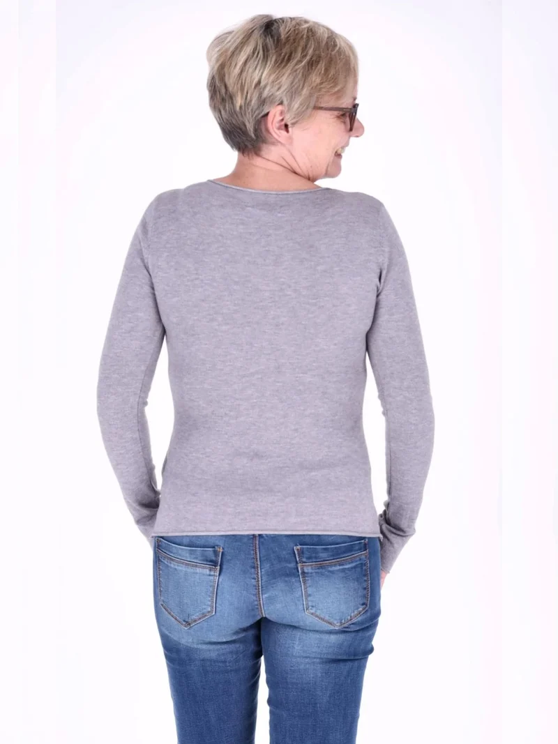 Grauer Damen Feinstrick-Pullover mit Rundhalsausschnitt