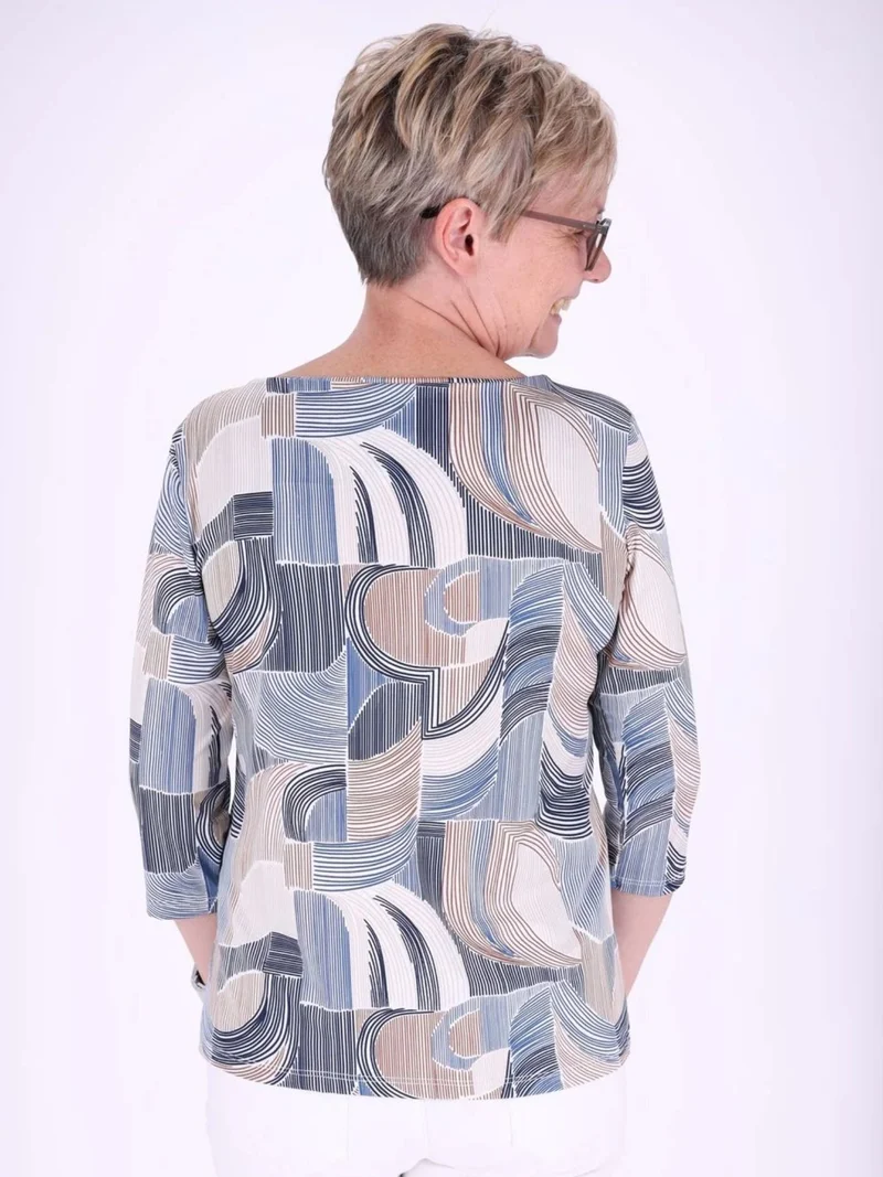 Blaues Damen Shirt mit 3/4-Arm & Allover-Muster