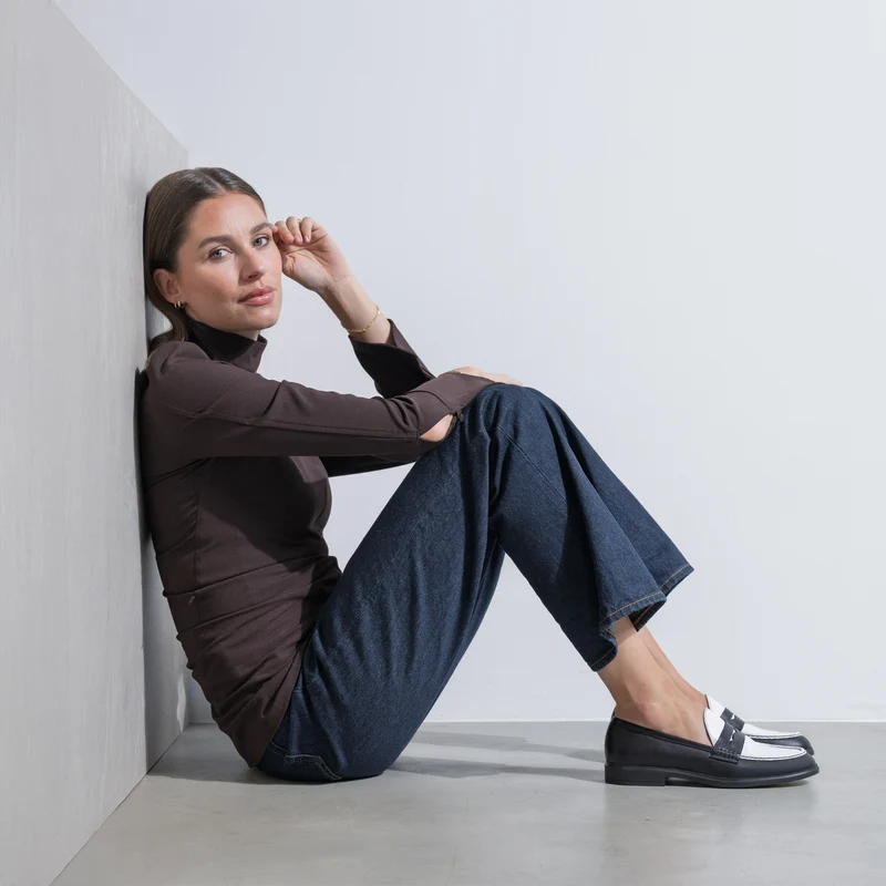 Vendôme Blandine Schwarz und Weiß Kalbsleder Loafers IB51015-10176-37