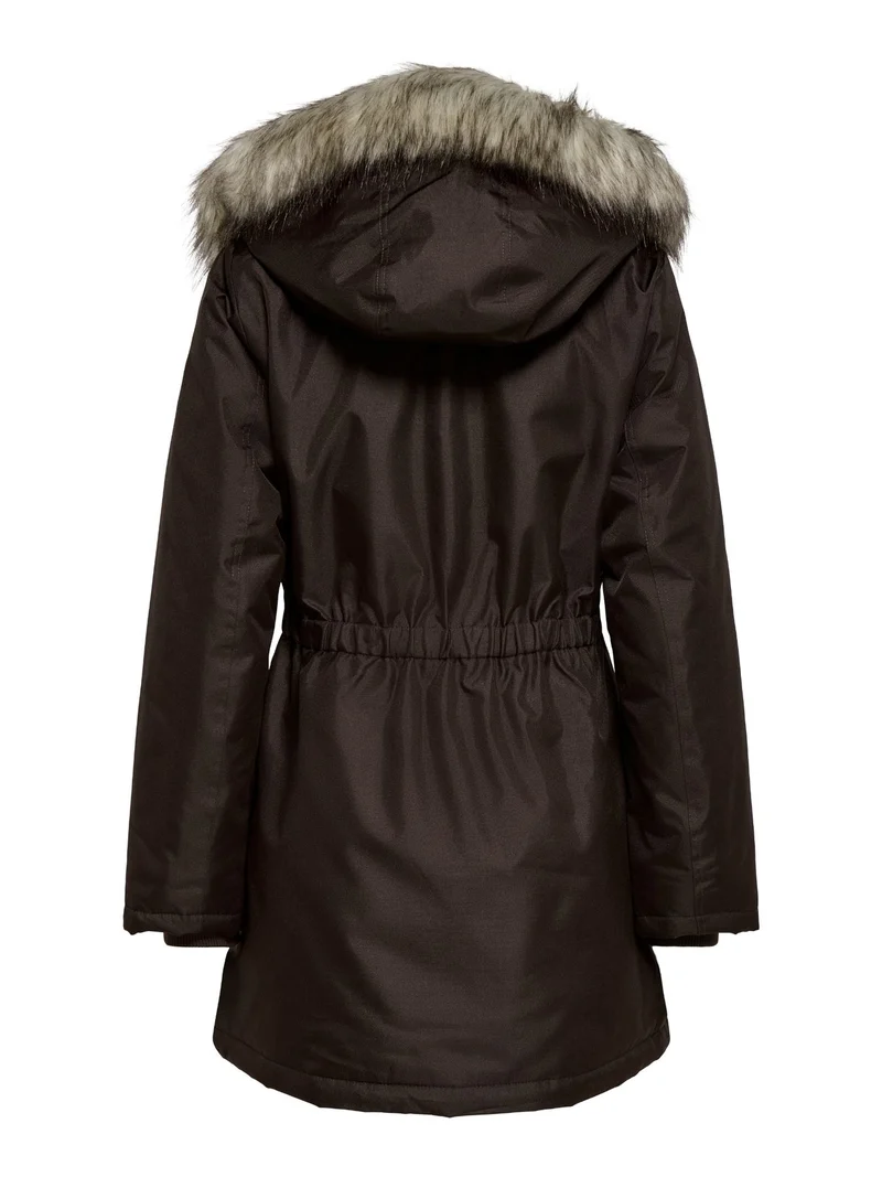 Brauner Damen Parka mit Kapuze & abnehmbarem Kunstfellrand