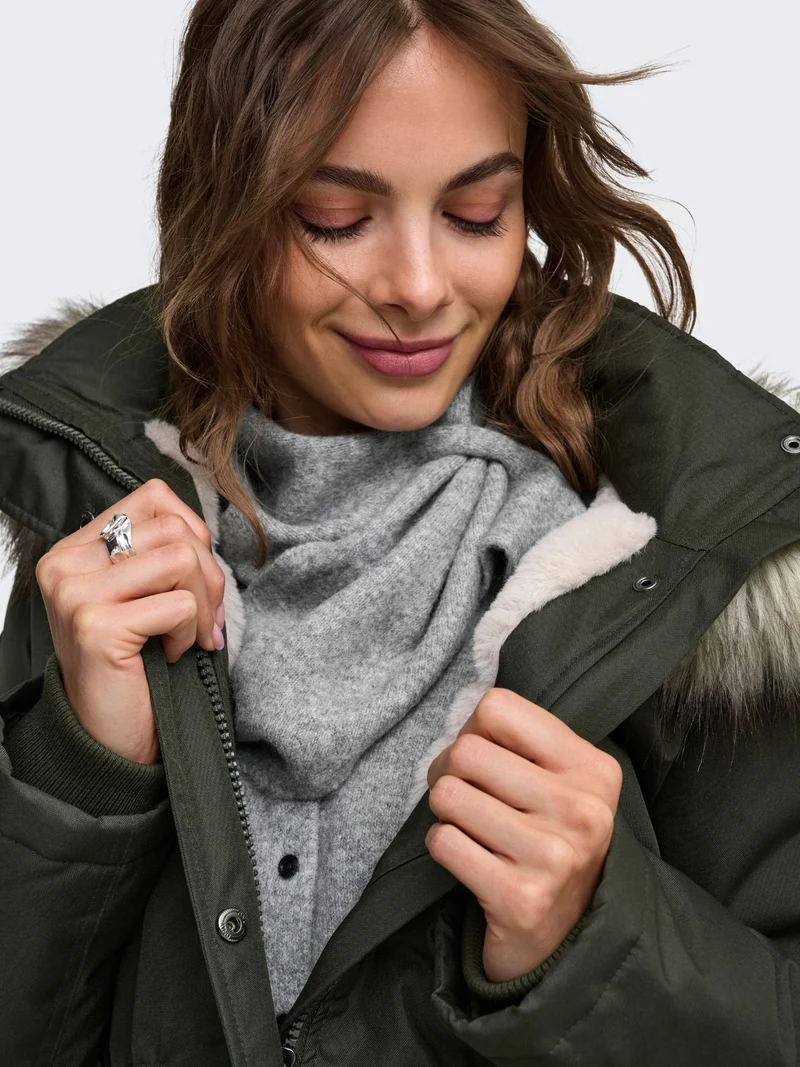 Stone Gray Damen Parka mit Kapuze & abnehmbarem Kunstfellrand