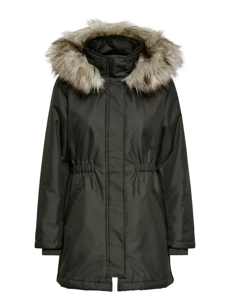 Stone Gray Damen Parka mit Kapuze & abnehmbarem Kunstfellrand