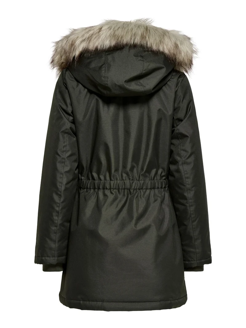 Stone Gray Damen Parka mit Kapuze & abnehmbarem Kunstfellrand