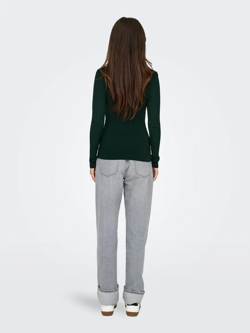 Grüner Damen Rollkragen-Strickpullover mit feinen Streifen von Only