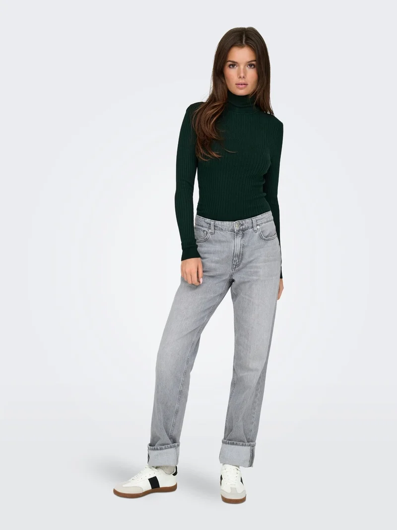 Grüner Damen Rollkragen-Strickpullover mit feinen Streifen von Only