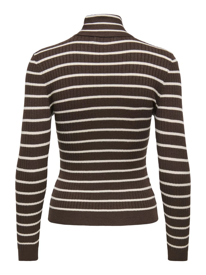 Damen Rollkragen-Strickpullover in Coffee Bean mit feinen Streifen von Only