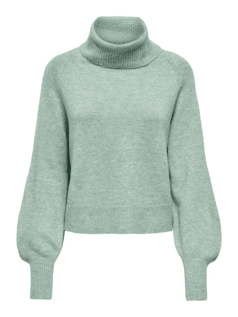 Damen Rollkragen-Strickpullover in Aqua Gray Melange von Only