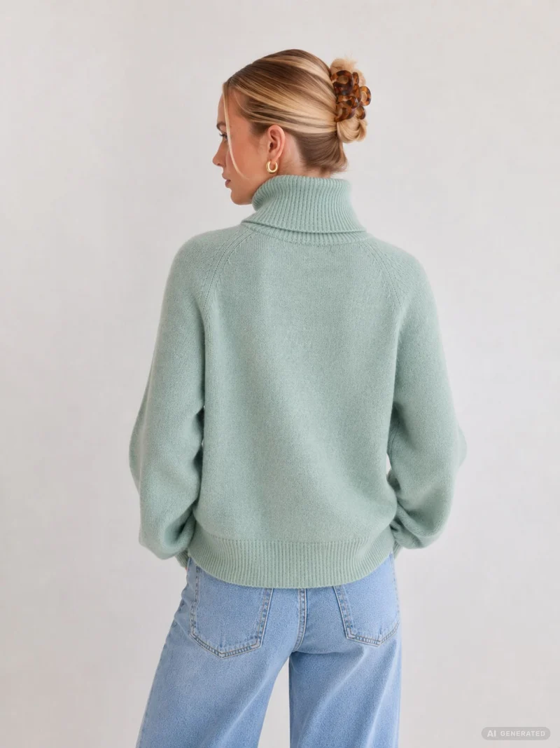 Damen Rollkragen-Strickpullover in Aqua Gray Melange von Only