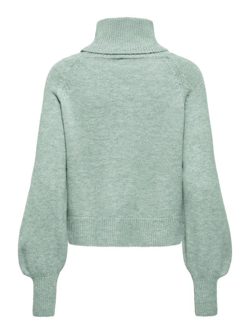 Damen Rollkragen-Strickpullover in Aqua Gray Melange von Only