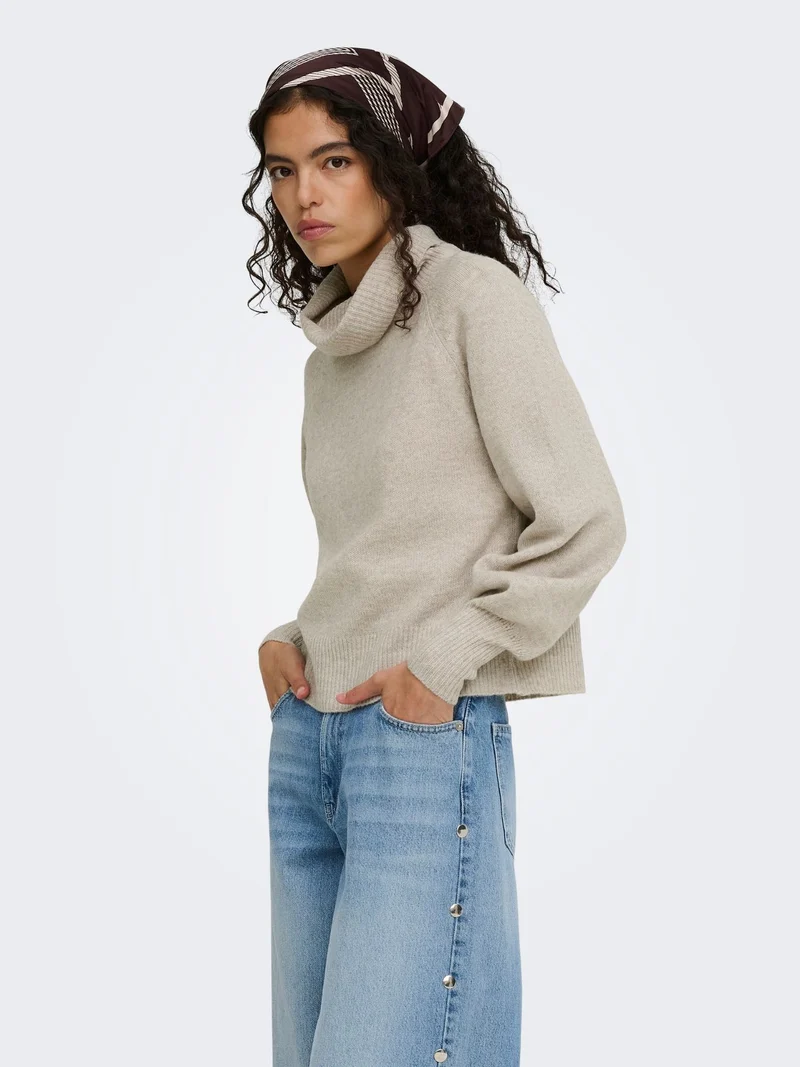 Damen Rollkragen-Strickpullover in Humus Melange von Only