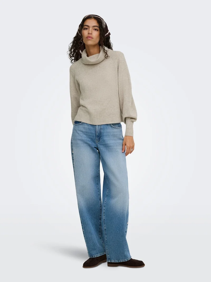 Damen Rollkragen-Strickpullover in Humus Melange von Only