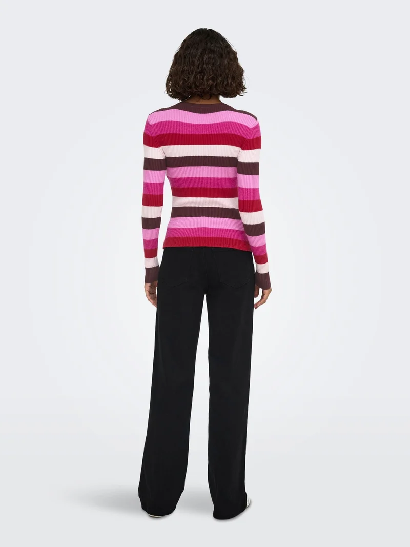 Damen Strickpullover in Fudge mit Fuchsia-Akzenten von Only