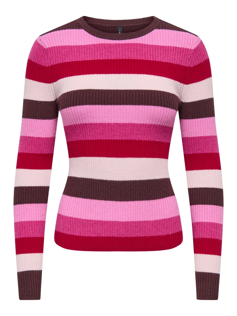 Damen Strickpullover in Fudge mit Fuchsia-Akzenten von Only