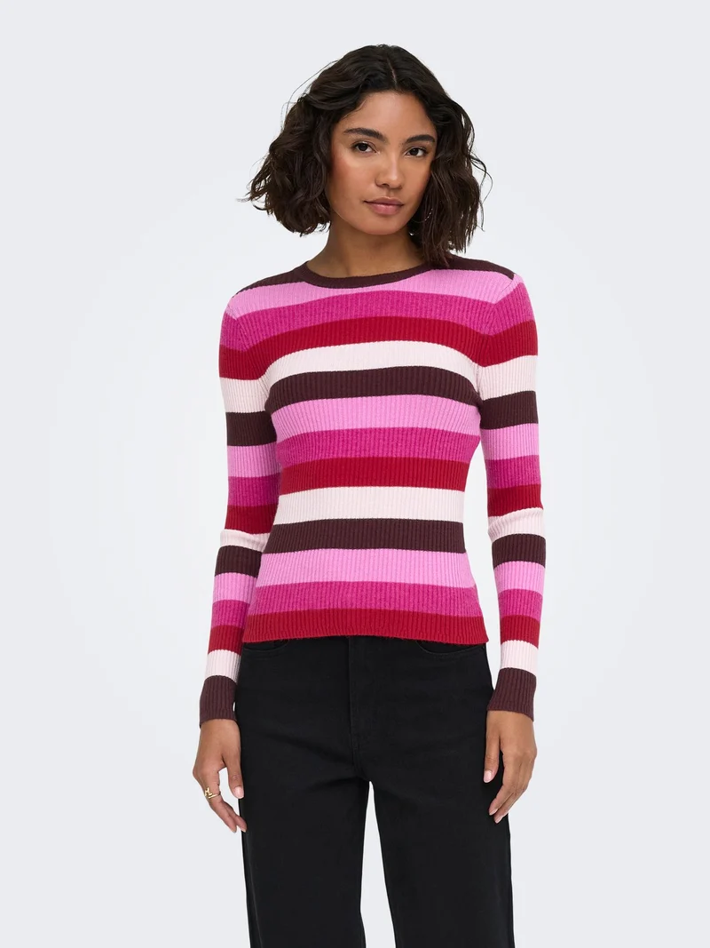 Damen Strickpullover in Fudge mit Fuchsia-Akzenten von Only