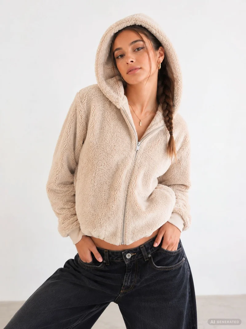 ONLY Sherpa Teddyjacke mit Kapuze