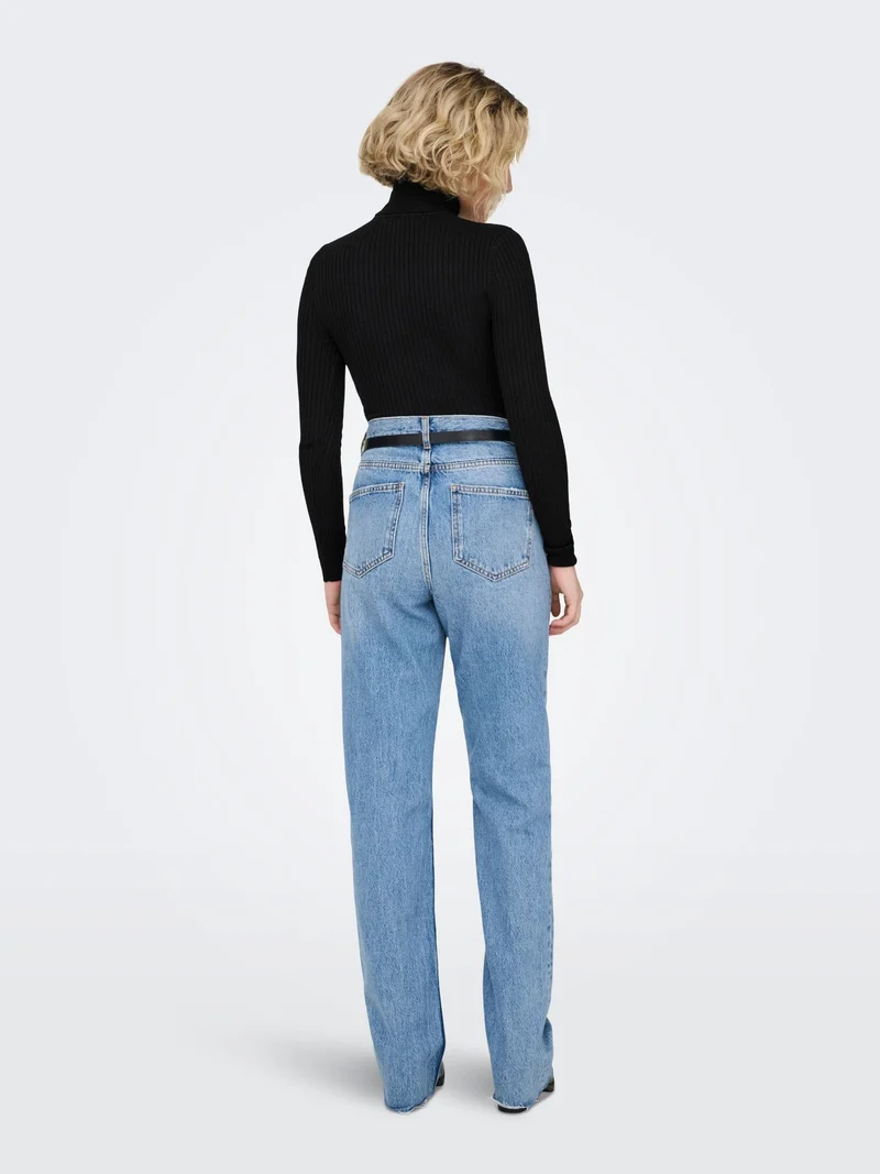 Schwarzer Damen Rollkragen-Strickpullover mit feinen Streifen von Only