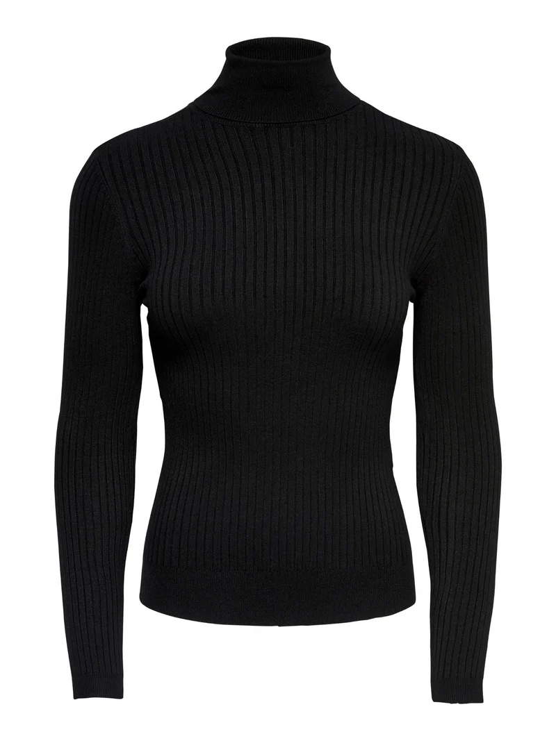 Schwarzer Damen Rollkragen-Strickpullover mit feinen Streifen von Only