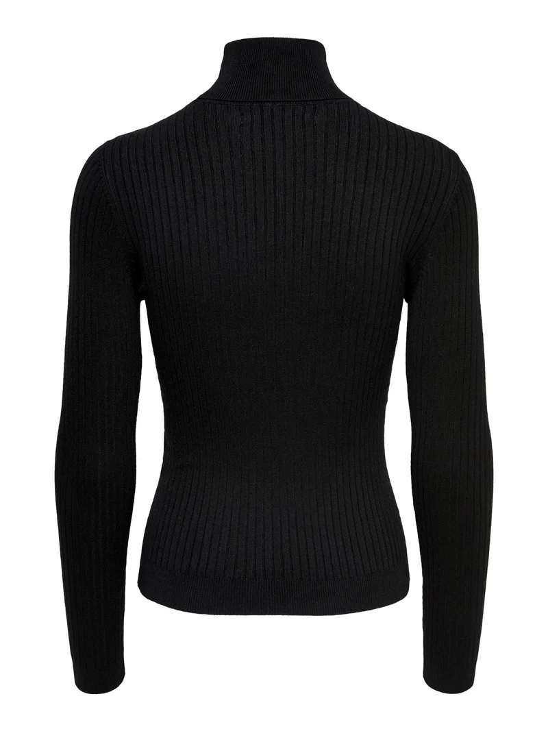 Schwarzer Damen Rollkragen-Strickpullover mit feinen Streifen von Only