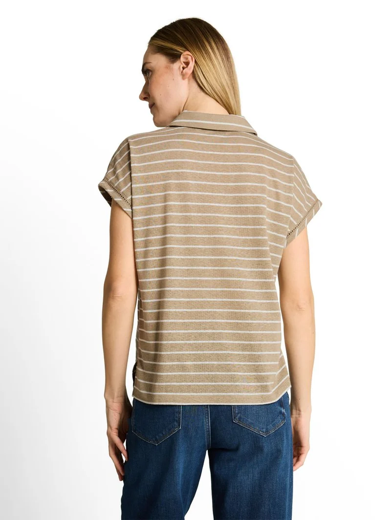 T-Shirt mit Polokragen und Leinenanteil