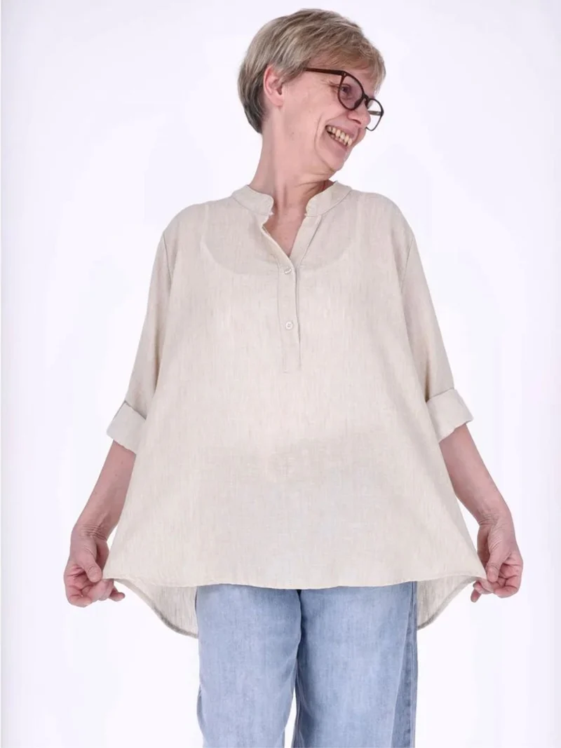 Beiges Damen Blusenshirt mit Struktur & Krempelarm