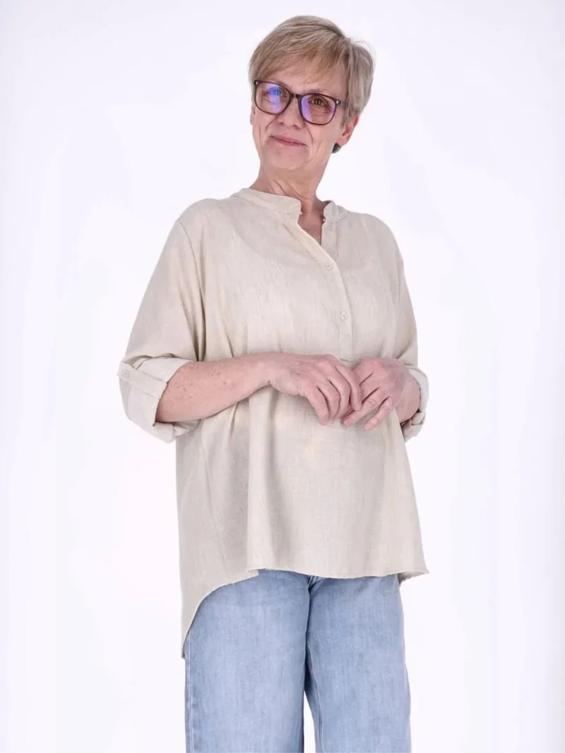 Beiges Damen Blusenshirt mit Struktur & Krempelarm