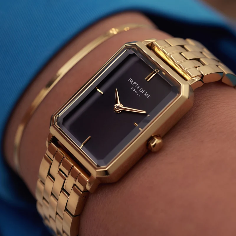 Parte Di Me Orologio Rechthoekig DamenUhr Goldfarbene und Schwarz PDM09001