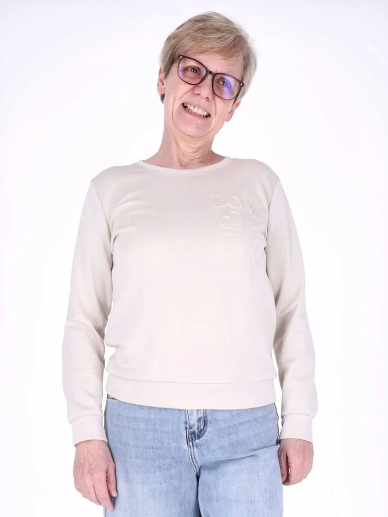 Beiges Damen Sweatshirt „LOVE“ mit Relief-Schriftzug