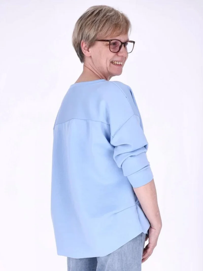 Blaues Damen Longshirt Oversized mit überschnittenen Schultern