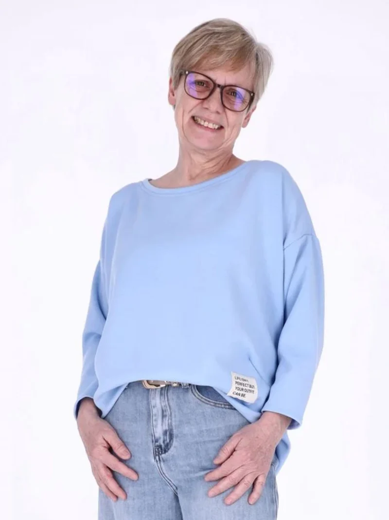 Blaues Damen Longshirt Oversized mit überschnittenen Schultern