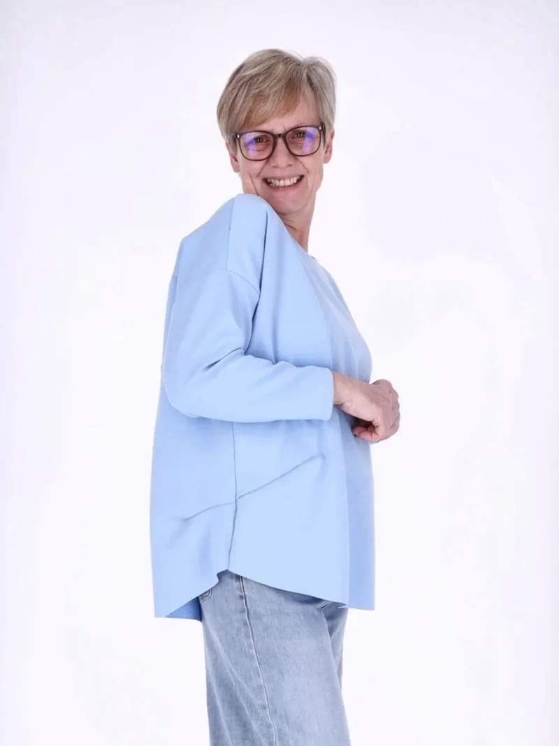 Blaues Damen Longshirt Oversized mit überschnittenen Schultern