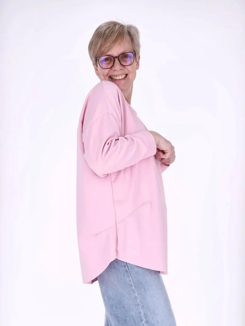 Pinkes Damen Longshirt Oversized mit überschnittenen Schultern