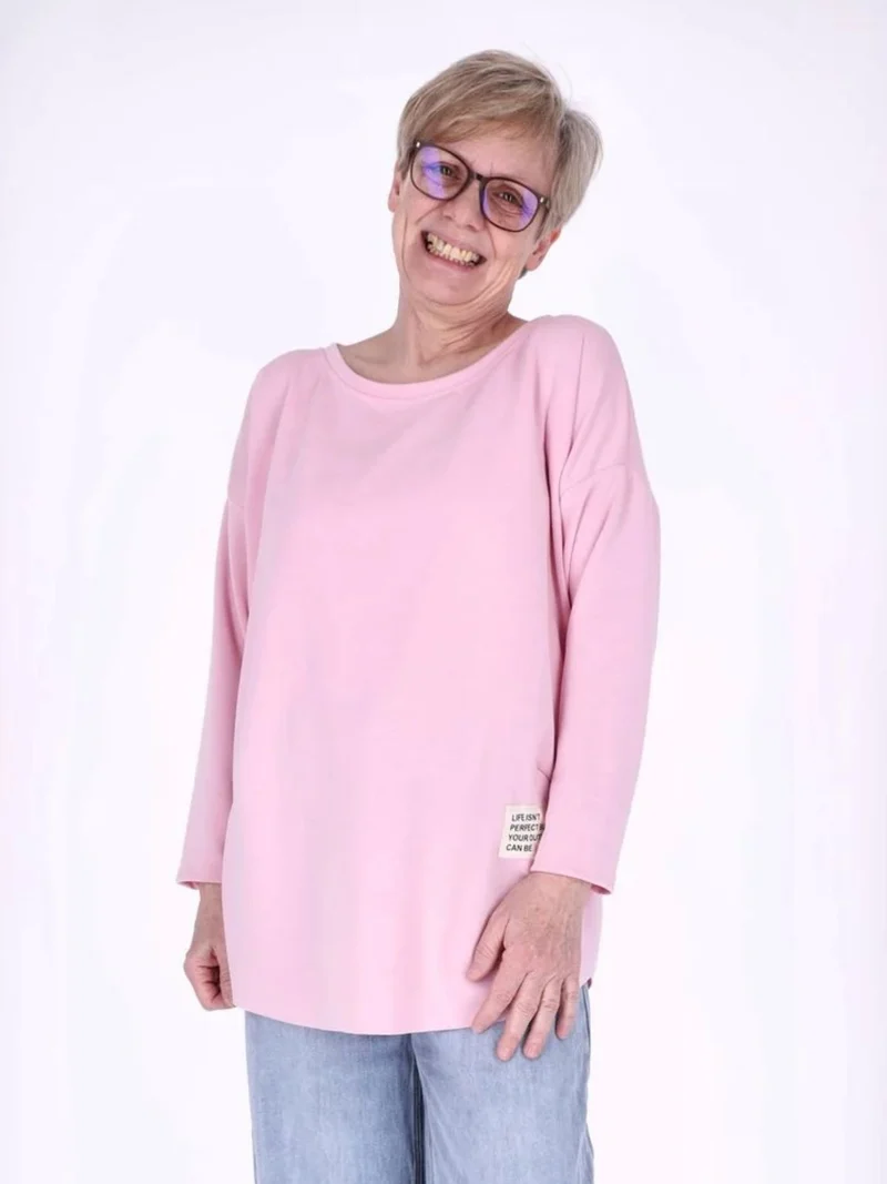 Pinkes Damen Longshirt Oversized mit überschnittenen Schultern