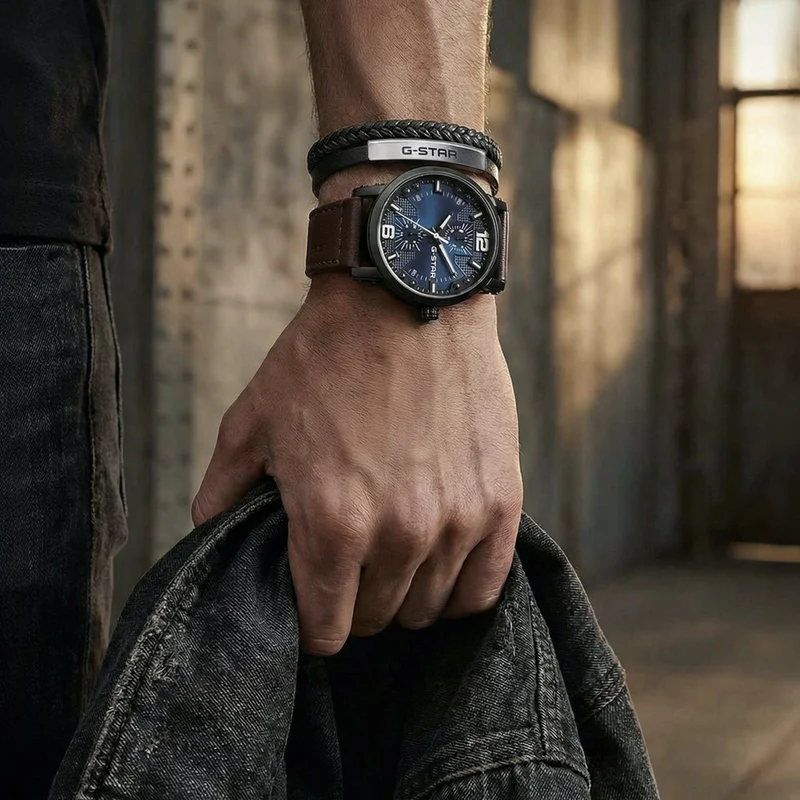 G-STAR Tether02P Schwarzes Lederarmband GSJ.109.01
