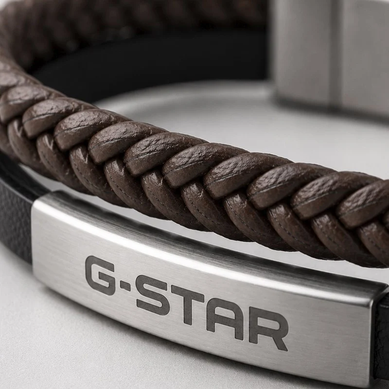 G-Star Tether02P Silbernes und Schwarzes Lederarmband GSJ.109.02