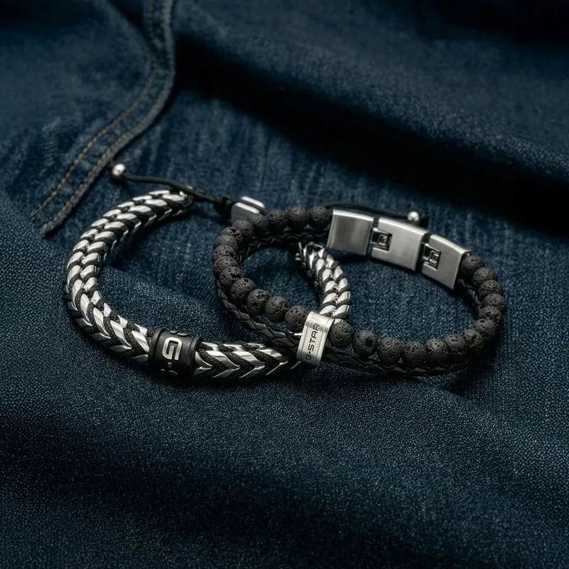 G-STAR Tether02R Schwarzes Geflochtenes Lederarmband GSJ.110.03