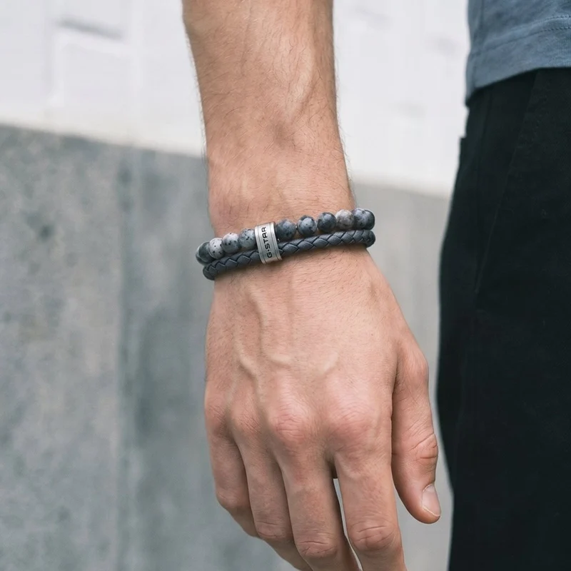 G-STAR Tether02R Graues Geflochtenes Lederarmband GSJ.110.04