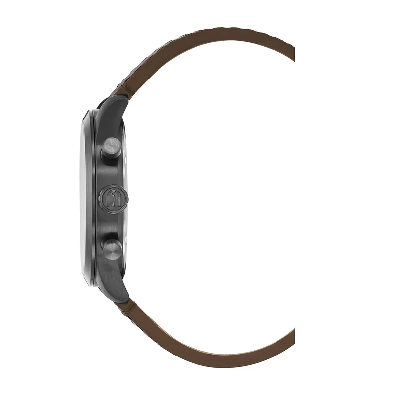 G-STAR Originals Schwarze Stahl-Herrenuhr mit braunem Lederarmband GSW.504.03